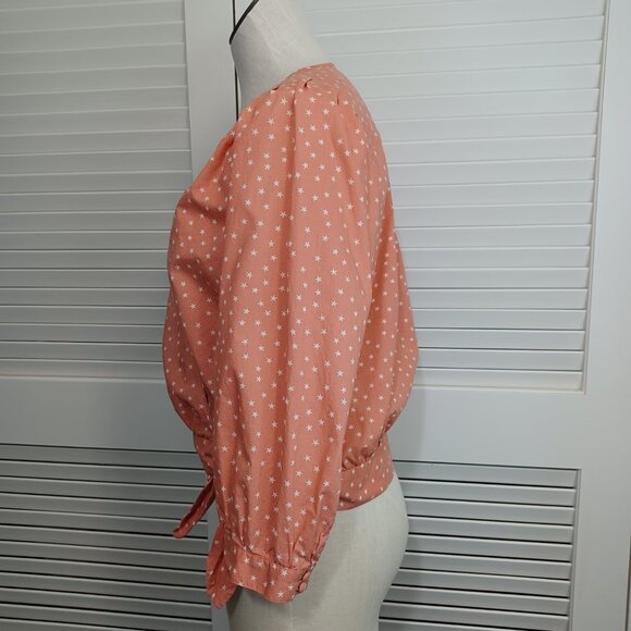 Madewell Wrap Top Star Scatter Coral Wrap Front Cotton Blouse Womens Medium - Picture 8 of 13